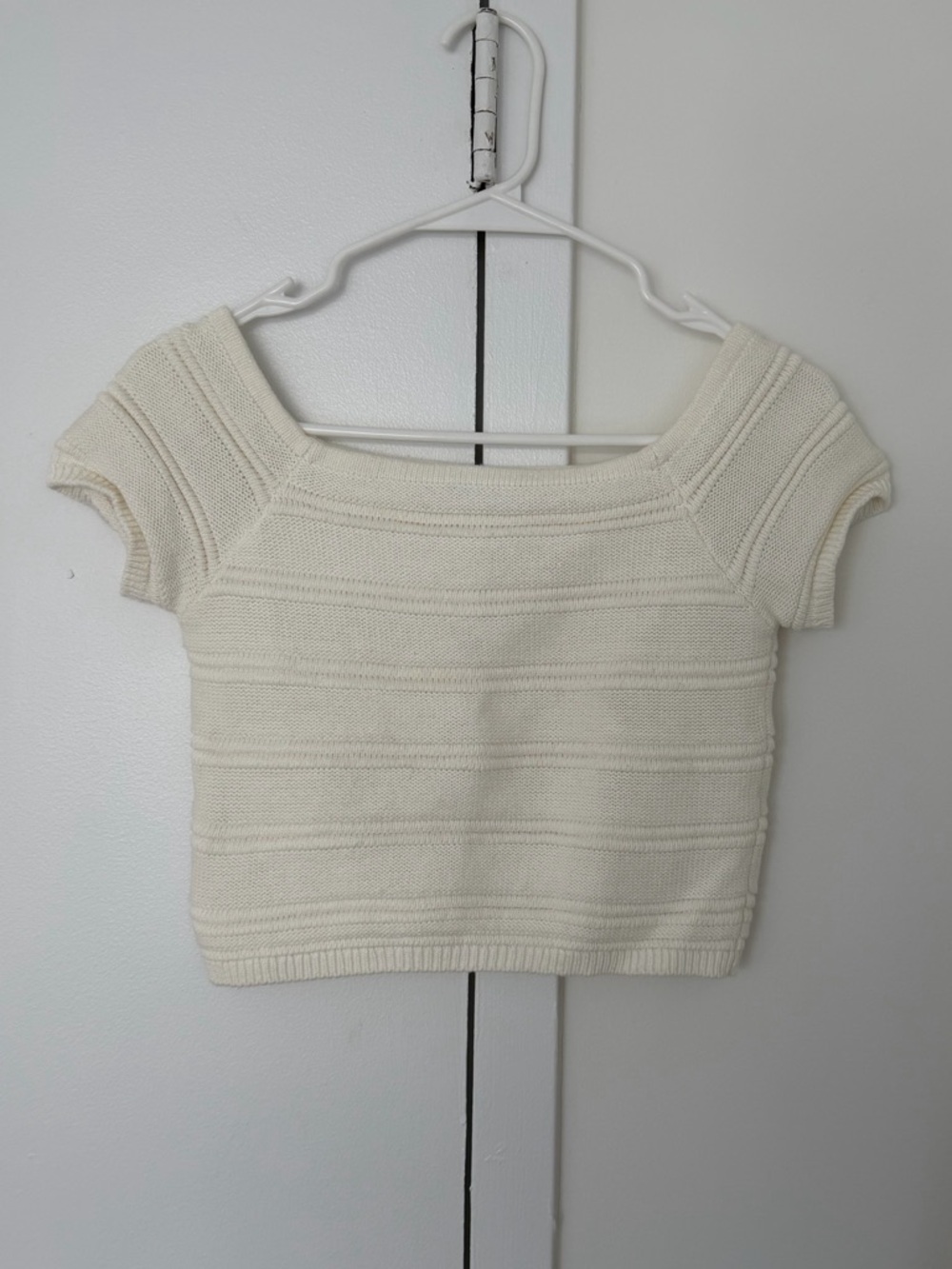 Bershka Cream Ribbed Knit Crop Top